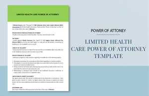 Limited Health Care Power of Attorney Template