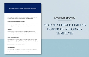 Motor Vehicle Limited Power of Attorney Template