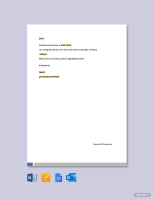 Letter of Instruction to Bank