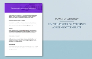 Limited Power of Attorney Agreement Template Limited Power of Attorney Agreement Template