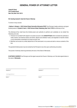 General Power Of Attorney Letter