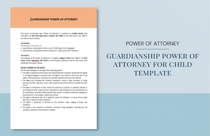 Guardianship Power Of Attorney For Child Template