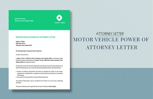 Motor Vehicle Power of Attorney Letter