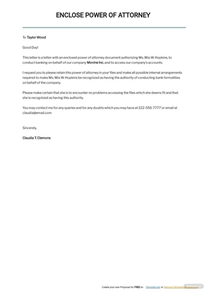Enclose Power Of Attorney Letter