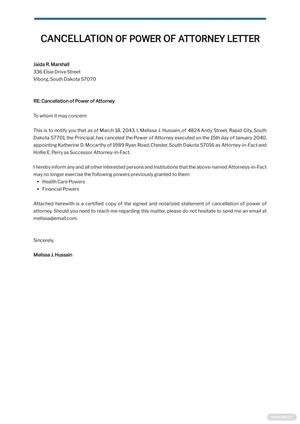 Cancellation of Power of Attorney Letter