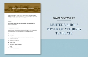 Limited Vehicle Power of Attorney Template