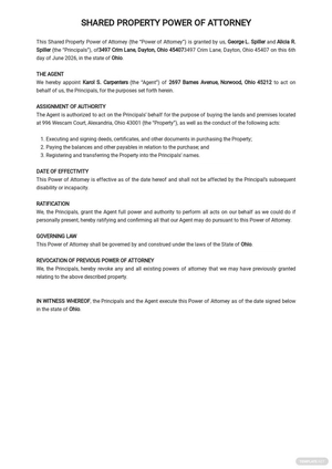 Shared Property Power of Attorney Template