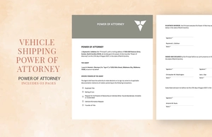 Vehicle Shipping Power of Attorney Template