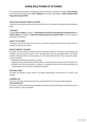 Share Sale Power of Attorney Template