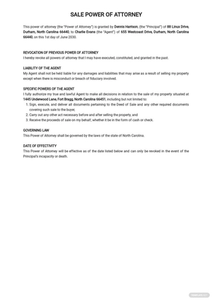 Sale Power of Attorney Template