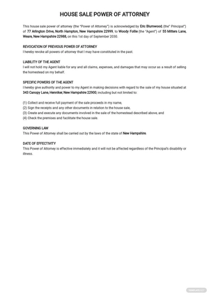 House Sale Power of Attorney Template