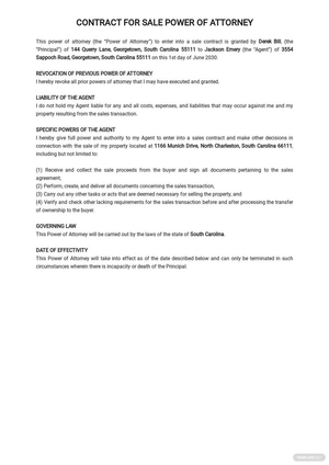 Contract For Sale Power of Attorney Template