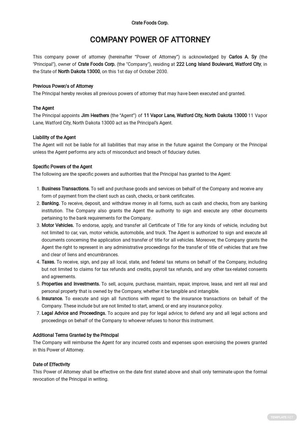 Simple Company Power of Attorney Template