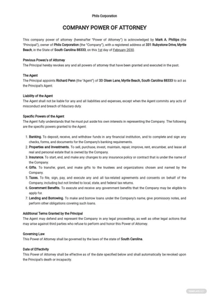 Sample Company Power of Attorney Template