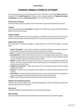 Company General Power of Attorney Template