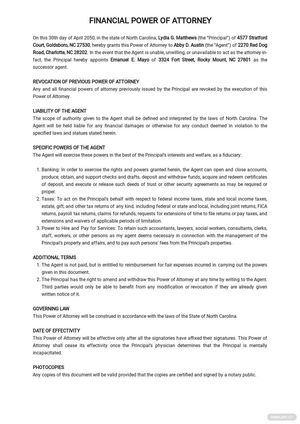 Sample Financial Power of Attorney Template