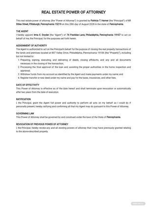Real Estate Closing Power of Attorney Template