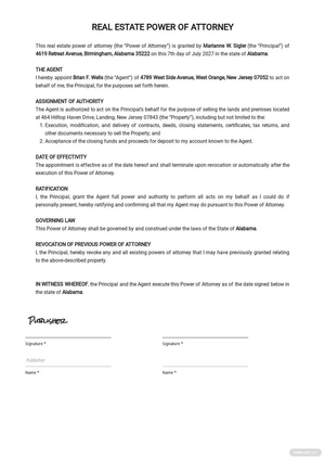 Real Estate Sale Power of Attorney Template