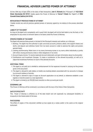 Financial Advisor Limited Power of Attorney Template