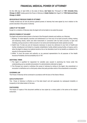 Financial Medical Power of Attorney Template