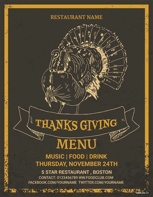Thanksgiving Restaurant Party Menu Template