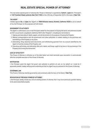 Special Power of Attorney To Buy Real Estate Template