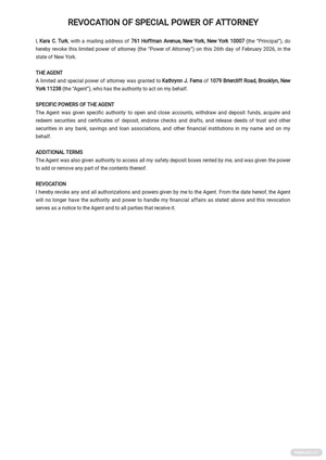 Revocation of Special Power of Attorney Template