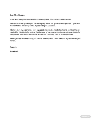 Entry Level Job Application Letter Template