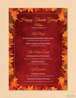 Happy Thanksgiving Menu Template