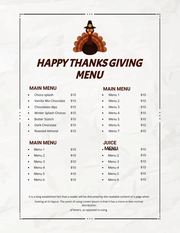 Free Thanksgiving Menu Download Template to Edit Online