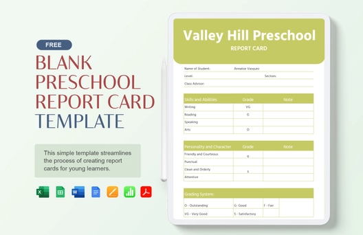 Blank Preschool Report Card Template