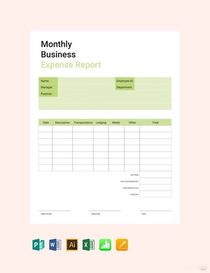 Monthly Business Expense Report Template