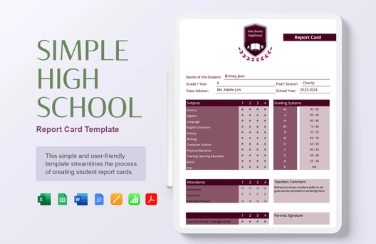 Simple High School Report Card Template