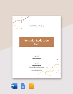 Behavior Reduction Plan Template