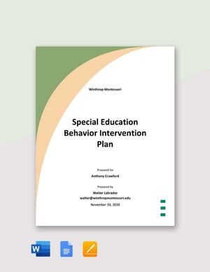 Special Education Behavior Intervention Plan Template