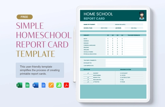 Simple Home School Report Card Template