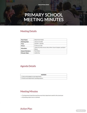 Primary School Meeting Minutes Template