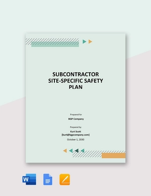 Subcontractor Site Specific Safety Plan Template