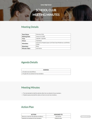School Club Meeting Minutes Template