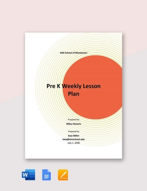 Pre K Weekly Lesson Plan Template