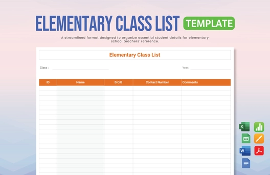 Elementary Class List Template Elementary Class List Template