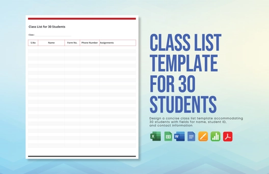 Class List Template For 30 Students