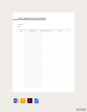 Salon Appointment Schedule Template