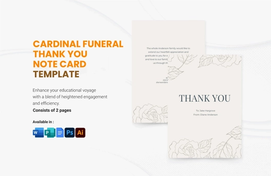 Cardinal Funeral Thank You Note Card Template