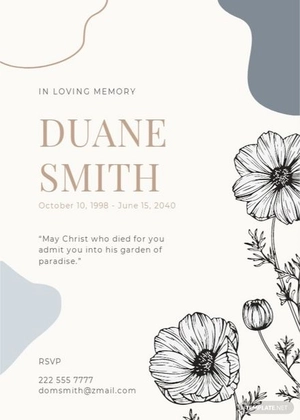 Floral Funeral Memorial Card Template