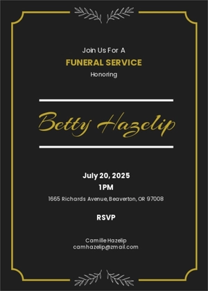 Email Funeral Memorial Invitation Template