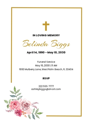 Funeral Memorial Announcement Card Template