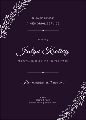 Virtual Memorial Announcement Invitation Template