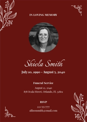 Red Funeral Announcement Card Template