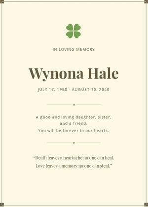 Irish Funeral Remembrance Card Template